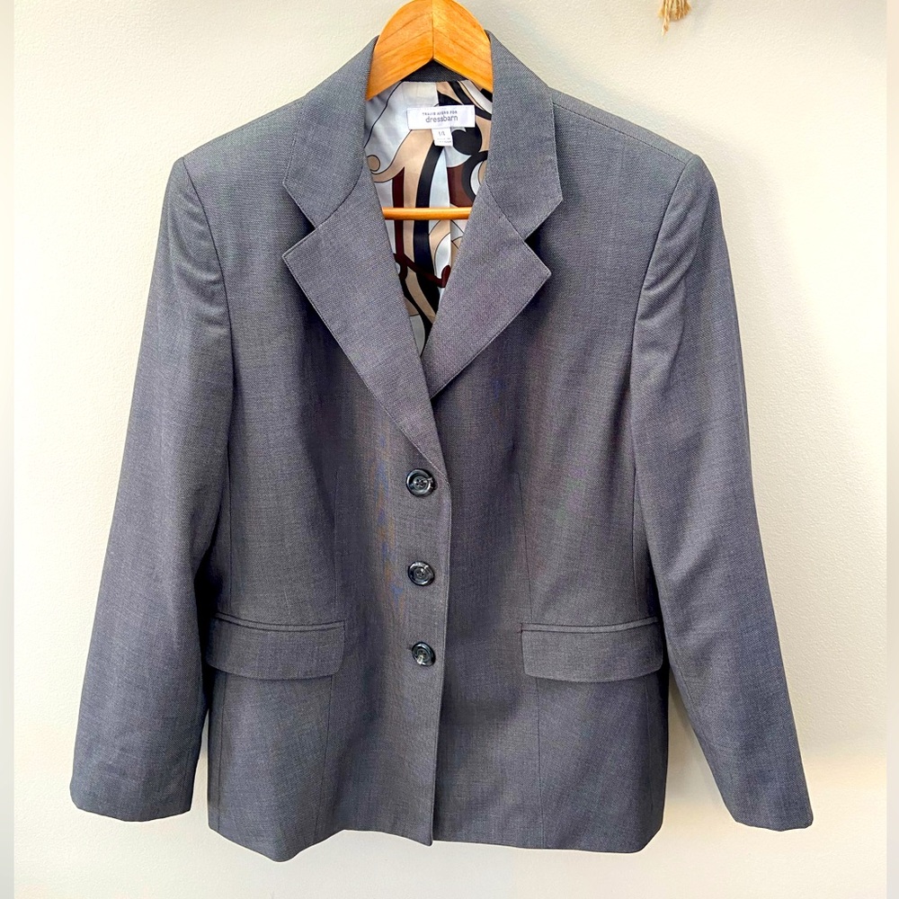 Women’s Heathered White/Black Button Down Flap Pocket Blazer